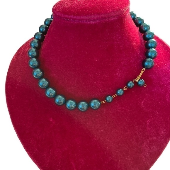 Marbella Blue Faux Pearl Necklace Single Strand - Picture 4 of 5